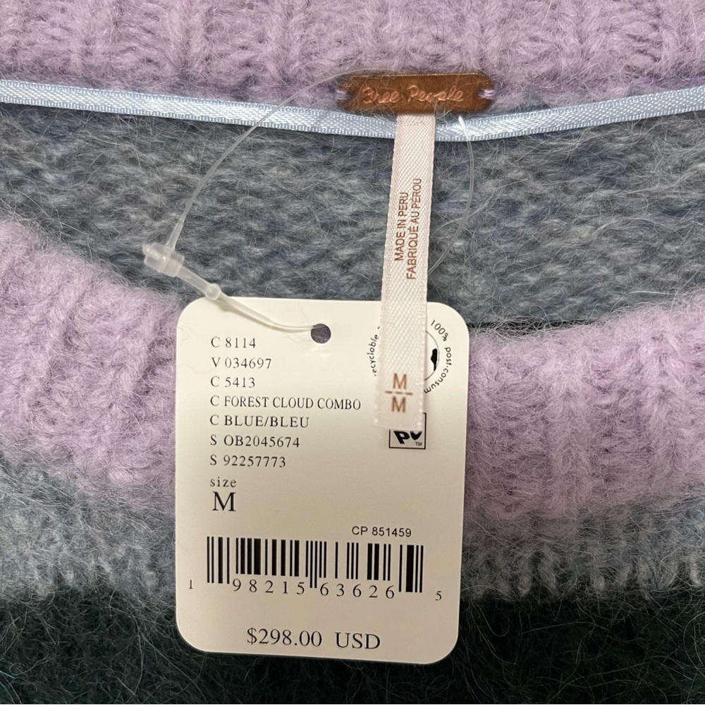 FREE PEOPLE Alpaca Wool Paris Sweater / Forest Cloud Combo Size M - Picture 8 of 12